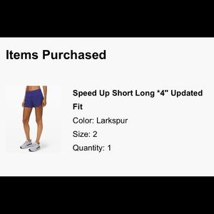 LuLulemon speed up short 4in size 2